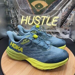 HOKA Youth Speedgoat 5 Trail running shoes” Stone Blue/Dark Citron" Size 5MD